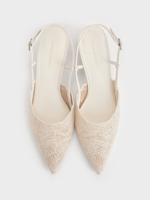 Meja Floral-Crochet Slingback Pumps, White, hi-res