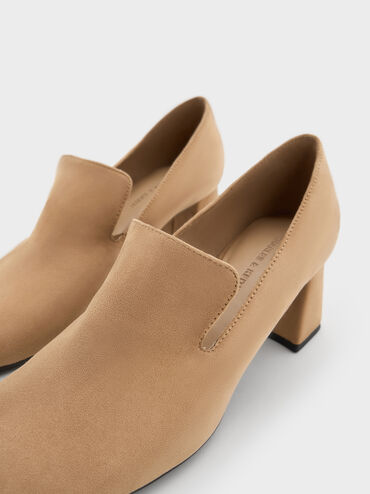 Faux Suede Block-Heel Loafer Pumps, Sand, hi-res