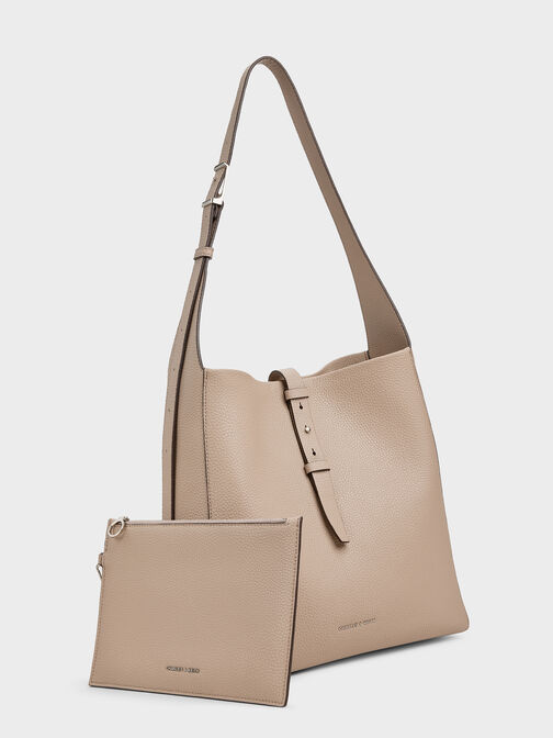 Beryl Belted Hobo Bag, Taupe, hi-res