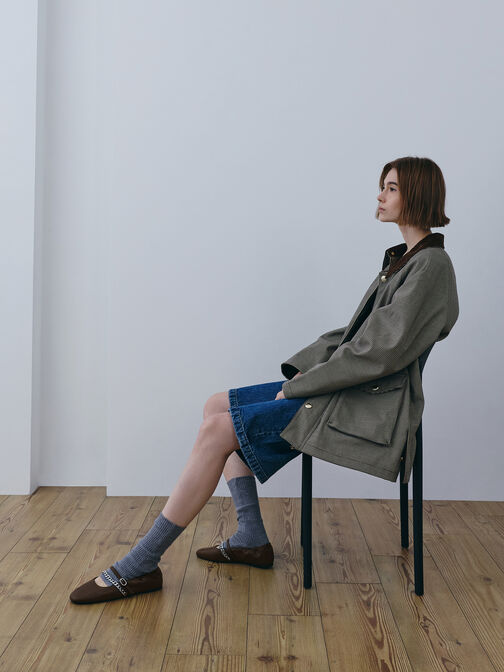 Georgie Chain Mary Jane Flats, Dark Brown, hi-res