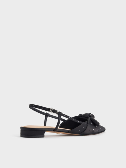Jayce Dotteed Knot-Bow Slingback Flats, Black Textured, hi-res