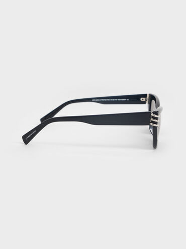Metallic-Accent Angular Cat-Eye Sunglasses, Noir, hi-res
