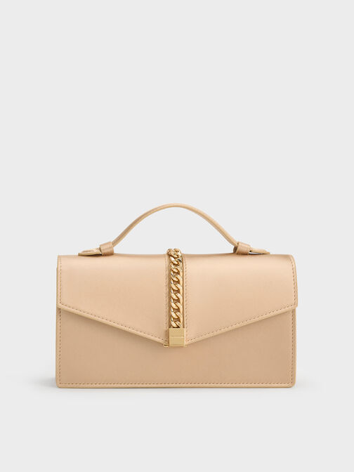 Taisia Chain Envelope Bag, Champagne, hi-res