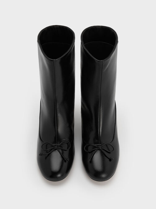 Aretha Leather Bow Kitten-Heel Calf Boots, Black, hi-res