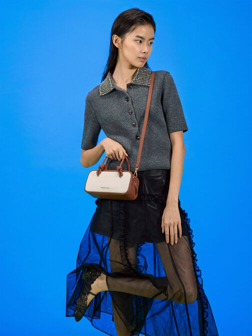 حقيبة مستطيلة سامي من القماش بمقبض مزين بعقدة, رمادي مائل للبني كانفاس, hi-res