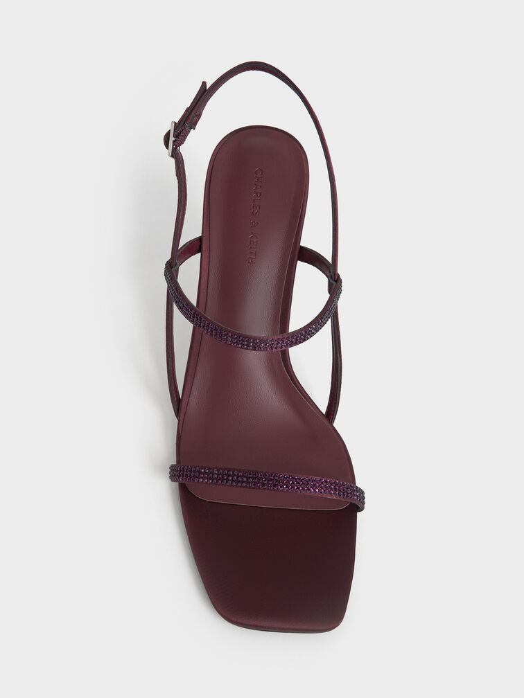 Arona Satin Crystal Stiletto Sandals, Burgundy, hi-res