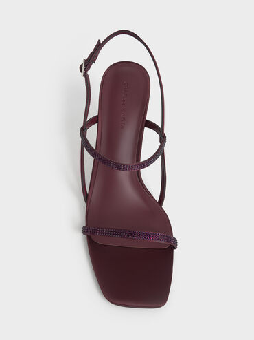 Arona Satin Crystal Stiletto Sandals, Burgundy, hi-res