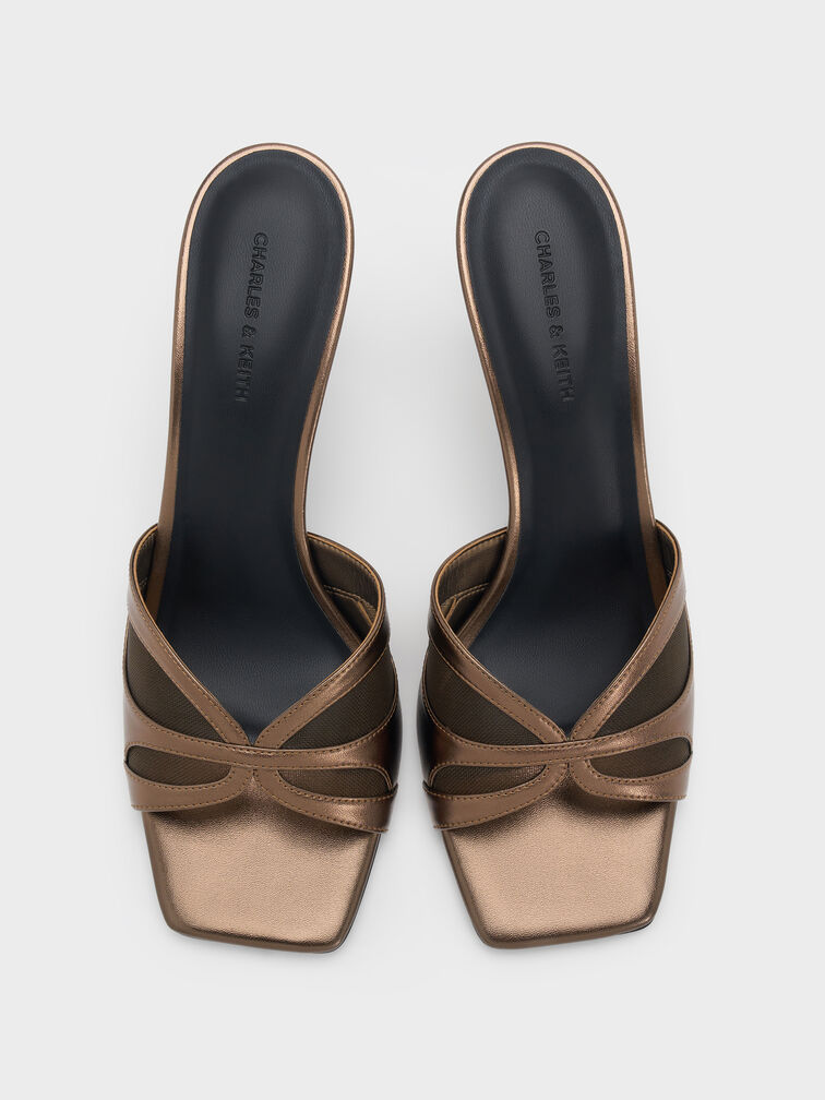 حذاء كعب ميتاليك شبكي مفتوح من الخلف, برونزي, hi-res