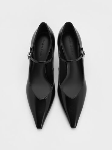 حذاء كعب ماري جين بكعب رفيع ومقدمة مدببة, أسود, hi-res