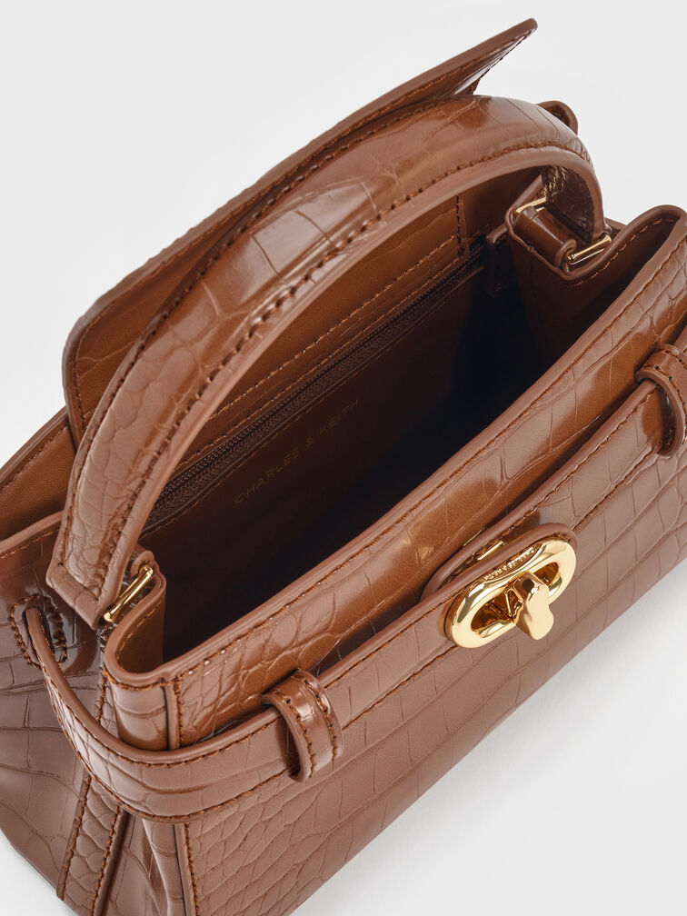 شنطة يد اوبرييل, بني داكن بنقشة تمساح, hi-res