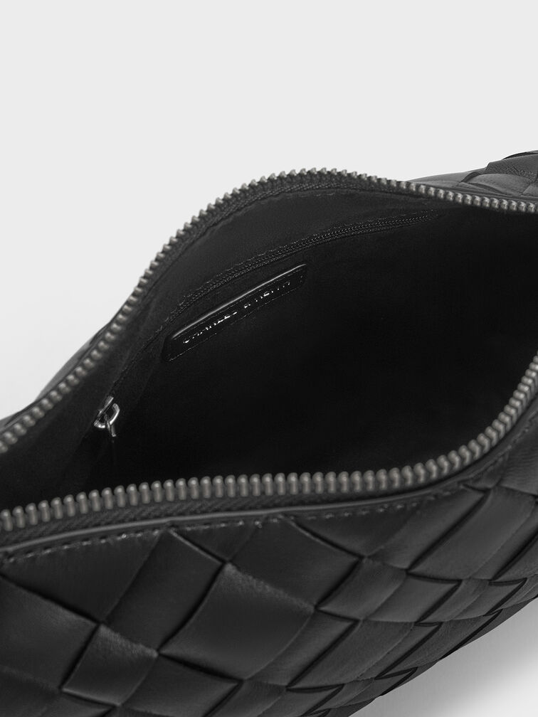 Ivette Woven Shoulder Bag, Noir, hi-res