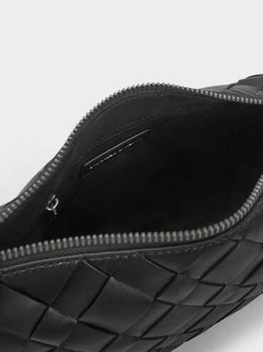 Ivette Woven Shoulder Bag, Noir, hi-res