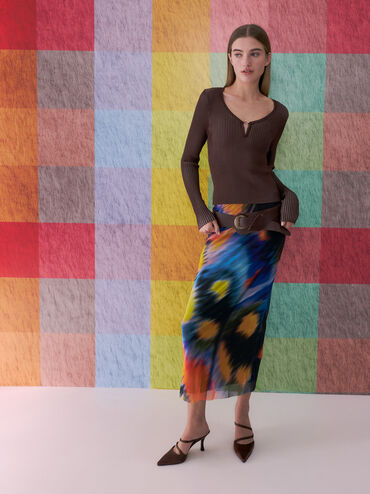 حذاء ميول ساتان أردن بمقدمة مدببة وكعب متموج, بني محبّب غامق, hi-res