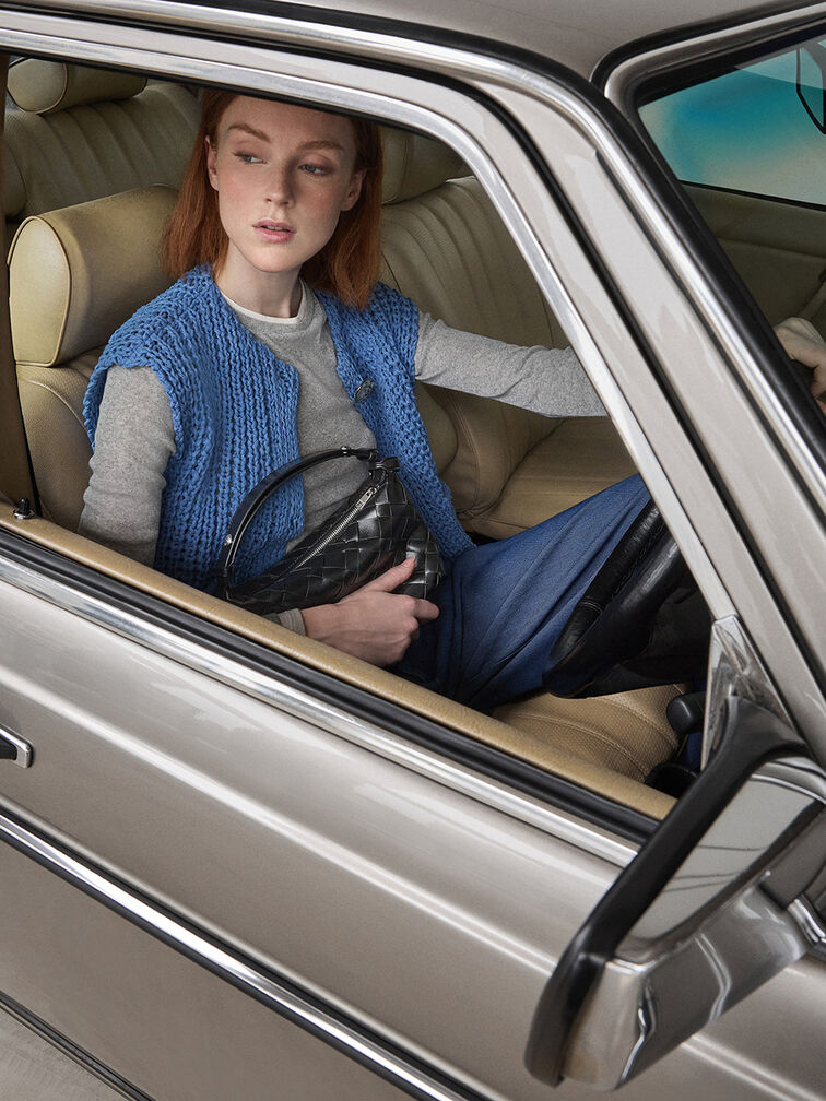 Ivette Woven Shoulder Bag, Noir, hi-res