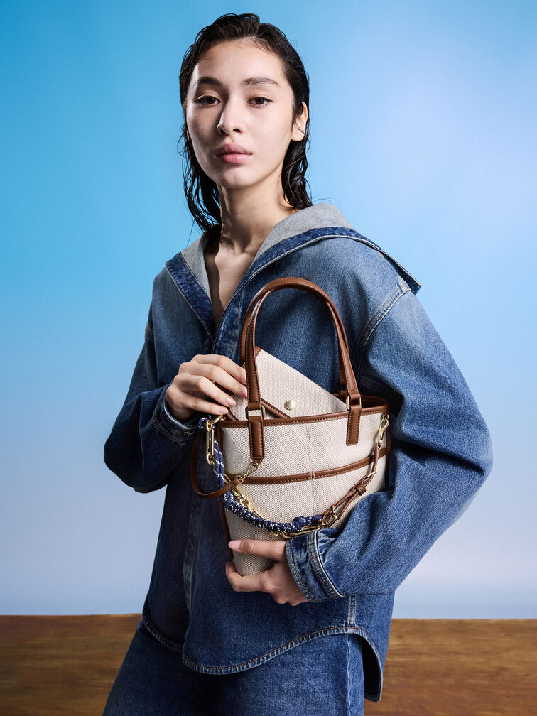 حقيبة توت أديسون كانفس بوجهين قابلة للعكس بحبال معقودة, رمادي مائل للبني كانفاس, hi-res