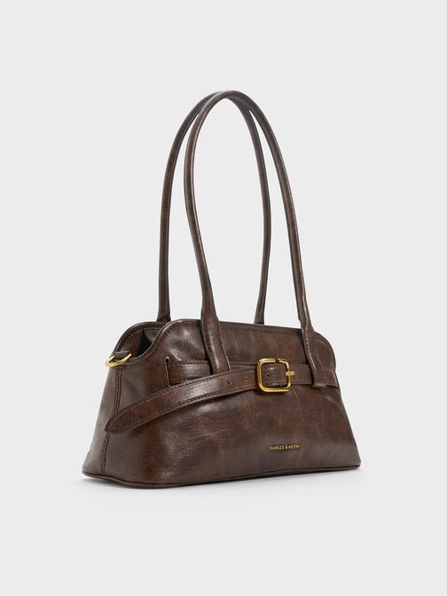 Victoria Studded Belted Shoulder Bag, Distressed Coffee, hi-res