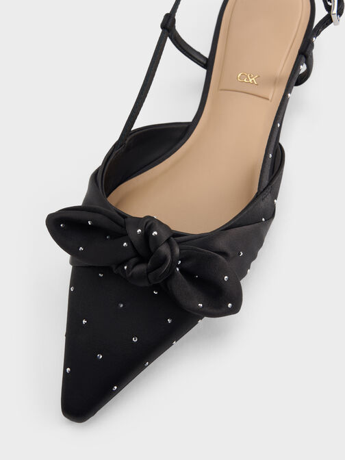 Jayce Dotteed Knot-Bow Slingback Flats, Black Textured, hi-res