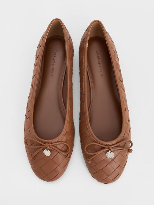 Ivette Woven Bow Ballet Flats, Brown, hi-res