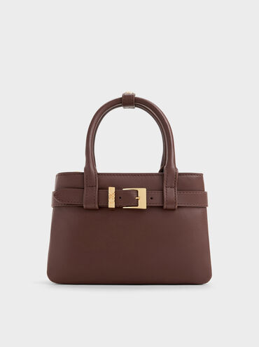 Jody Leather Belted Tote Bag, Brown, hi-res