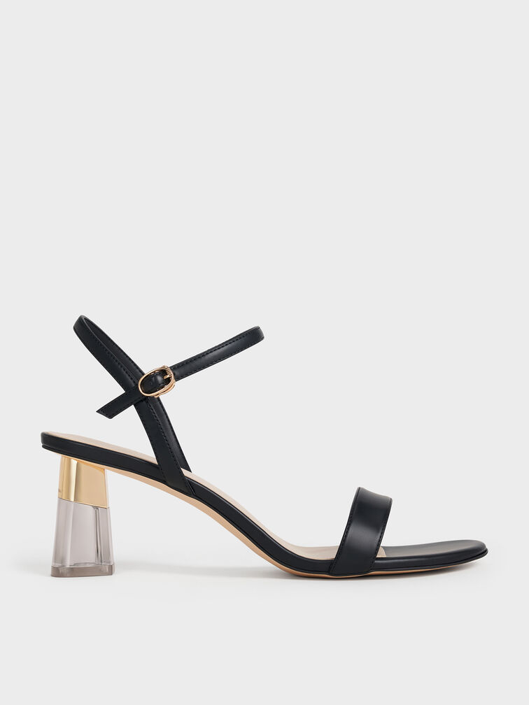 Oleana Clear Trapeze Heel Sandals, Black, hi-res