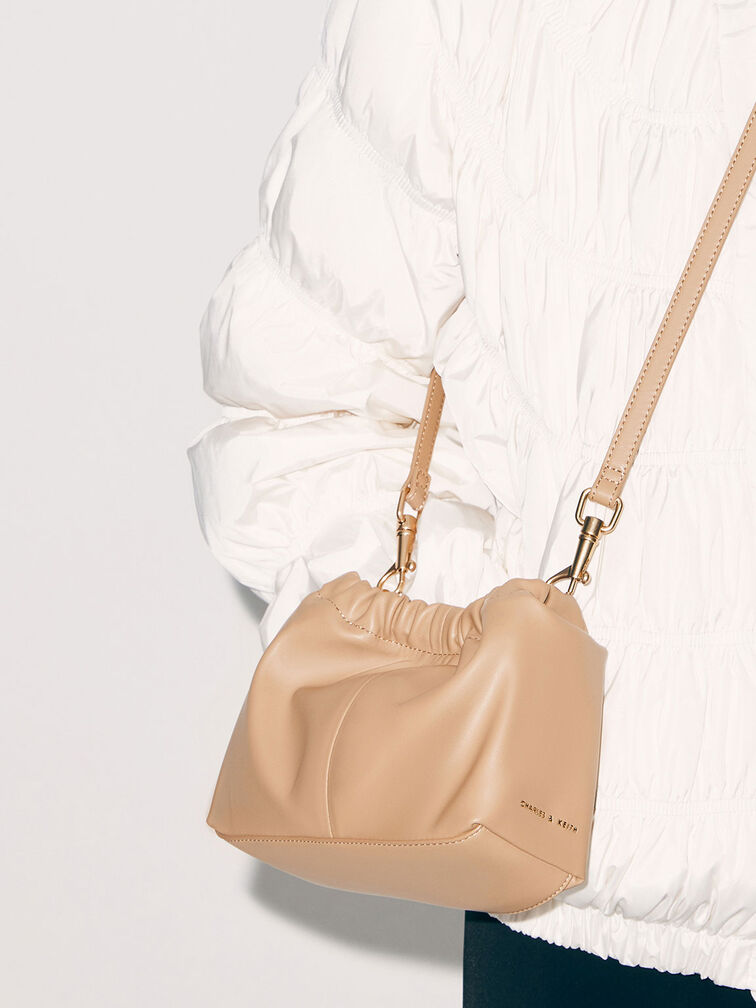Ally Ruched Chain-Handle Bag, Sand, hi-res