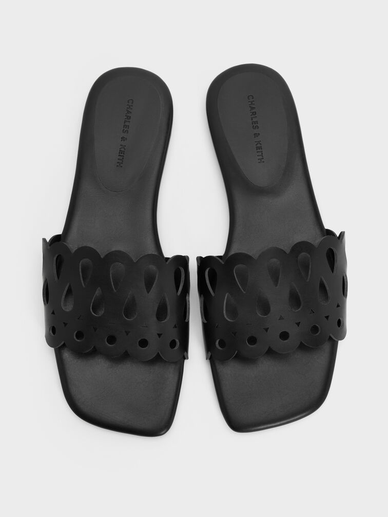 Cut-Out Slide Sandals, Black, hi-res