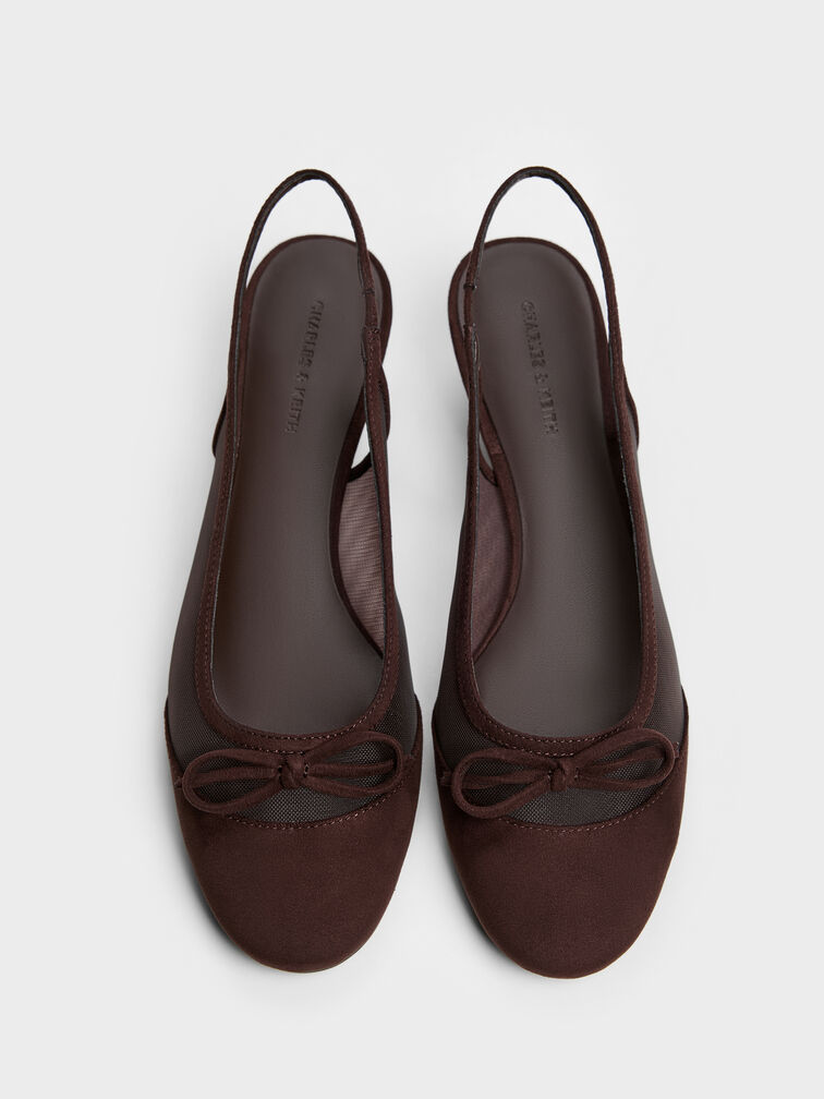 كعب عالي موليجان بفيونكة وسير خلفي من القماش الشبكي, بني محبّب غامق, hi-res