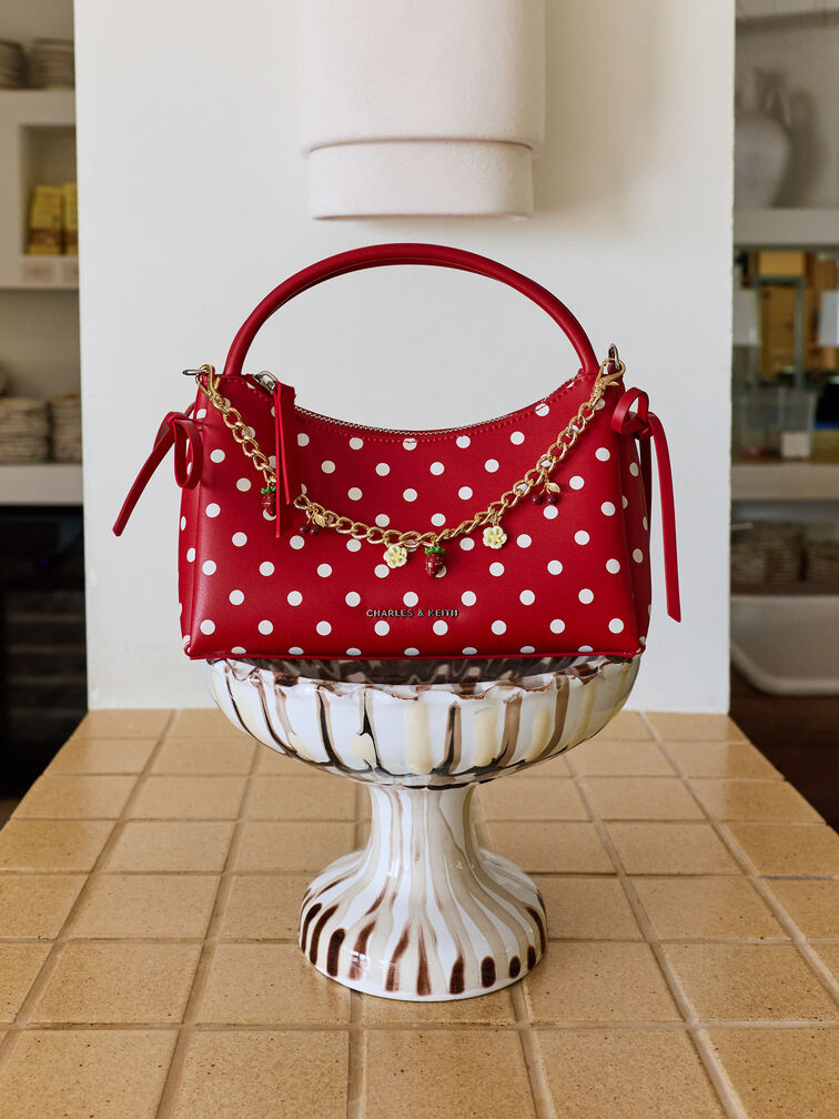 Hazel Polka-Dot Bow Top Handle Bag, Equestrian Red, hi-res