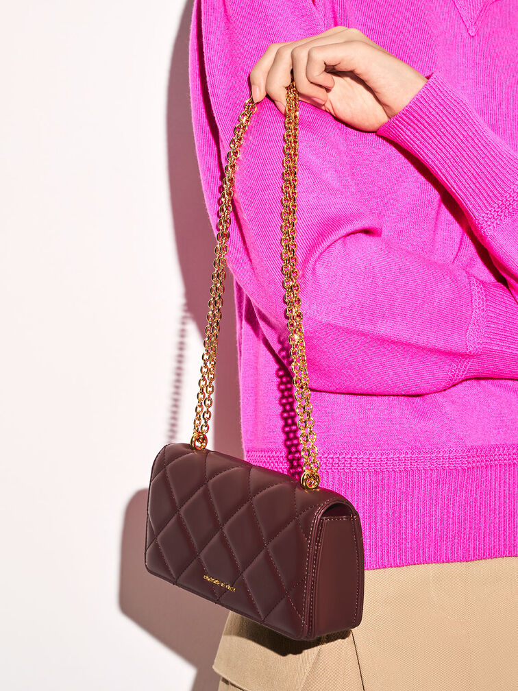 Paffuto Quilted Chain-Handle Long Wallet, Dark Chocolate, hi-res