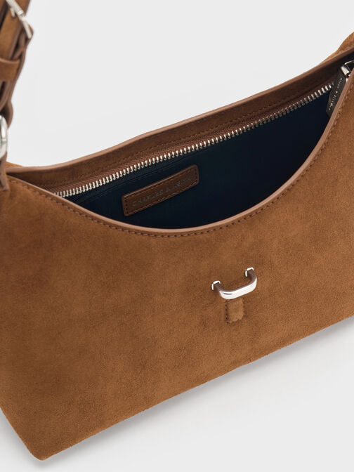 شنطة كتف لارك معاد تدويرها من شامواه بحزام, بني محمر, hi-res