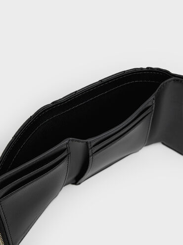 Arrietty Quilted Curved-Flap Wallet, Black, hi-res