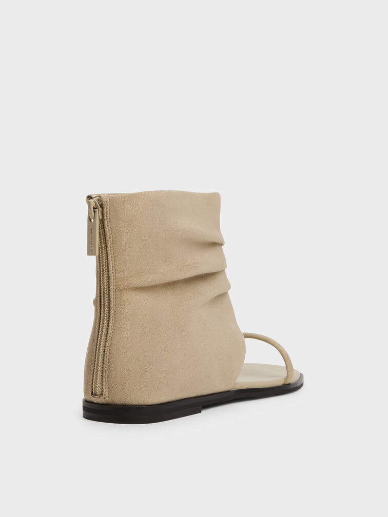 Joplin Ruched Faux Suede Boot Sandals, Beige, hi-res