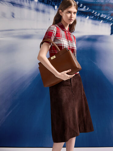 Lennie Top Handle Satchel Bag, Dark Brown, hi-res