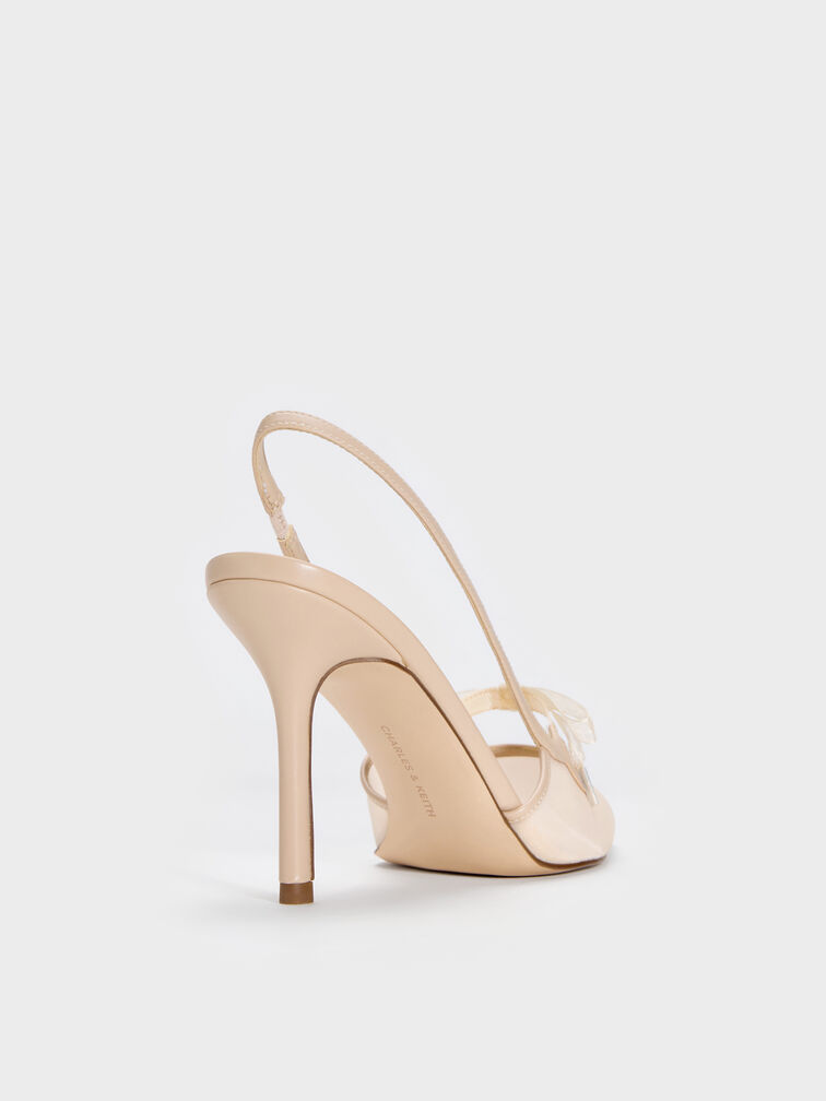 Venetia Mesh Bow Pointed Slingback Pumps, Nude, hi-res