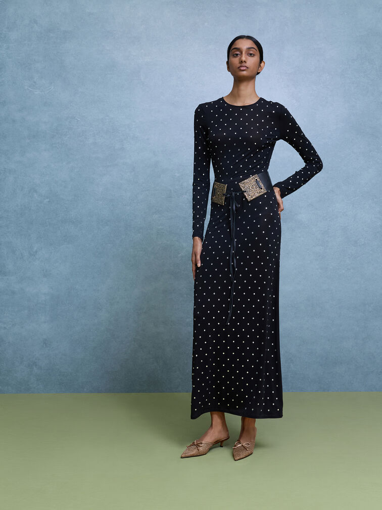 حذاء بكعب قصير وفيونكة, بني, hi-res