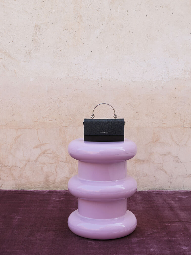 Kristine Glittered Wallet On Chain, Noir, hi-res