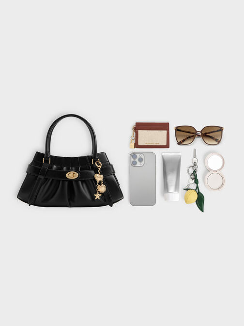 Isolde Belted Ruched Crossbody Bag, Black, hi-res