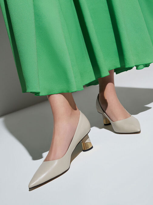 Cammie Metallic-Heel Pumps, Chalk, hi-res