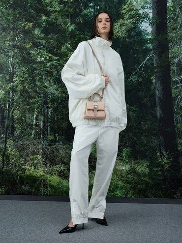 حقيبة ساتان بمقبض علوي وحزام وإبزيم كريستالي, نود خوخي دافئ, hi-res