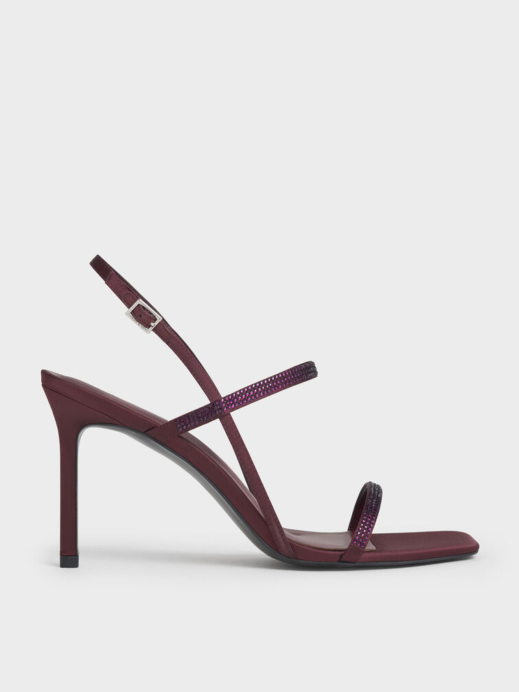 Arona Satin Crystal Stiletto Sandals, Burgundy, hi-res