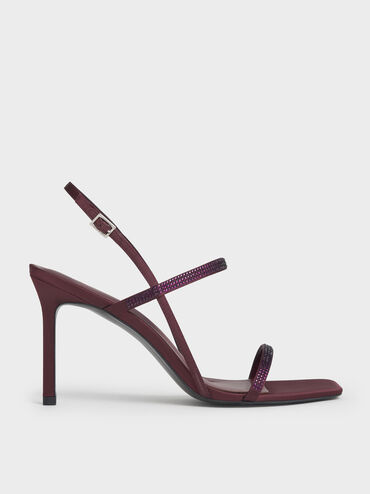 Arona Satin Crystal Stiletto Sandals, Burgundy, hi-res