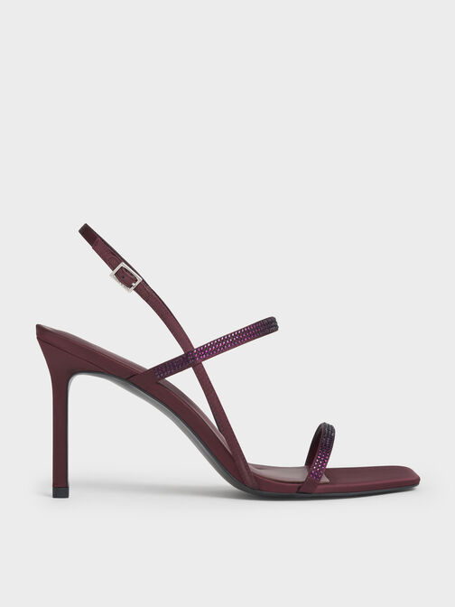 Arona Satin Crystal Stiletto Sandals, Burgundy, hi-res