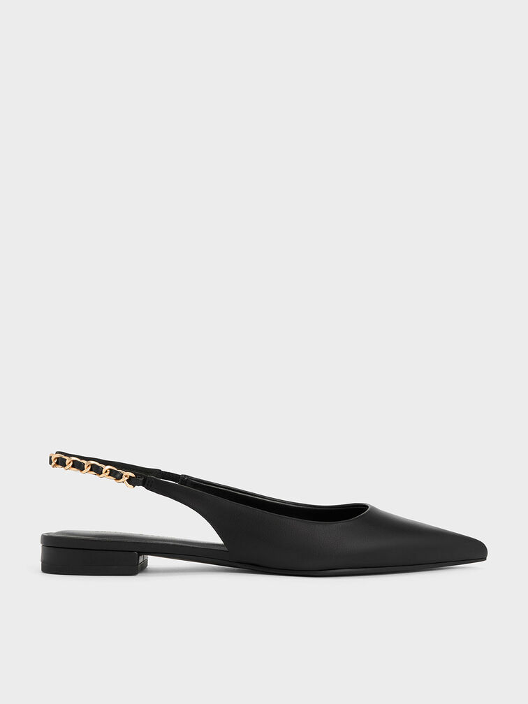 Braided-Chain Slingback Flats, Black, hi-res