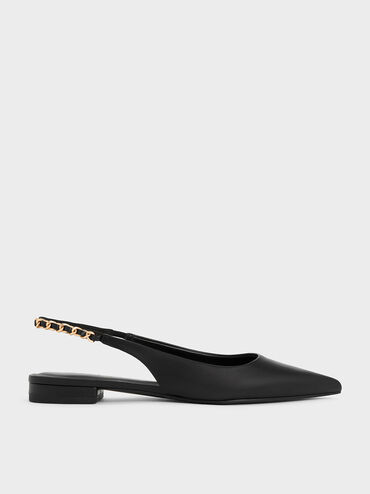 Braided-Chain Slingback Flats, Black, hi-res
