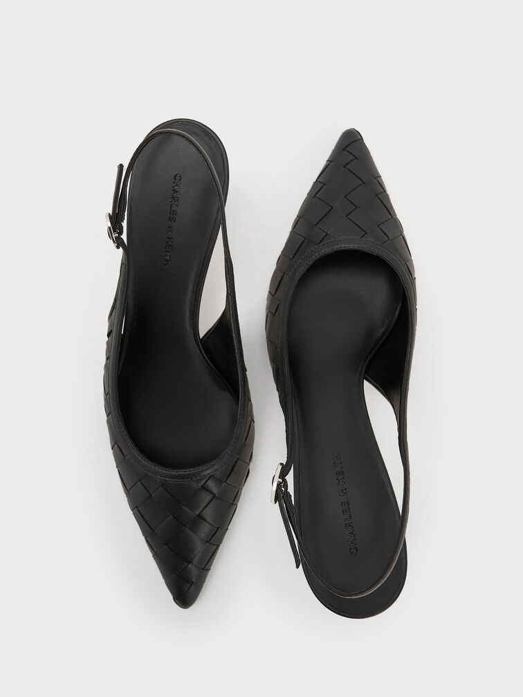 Ivette Woven Pointed-Toe Slingback Pumps, Black, hi-res
