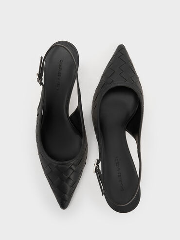 Ivette Woven Pointed-Toe Slingback Pumps, Black, hi-res