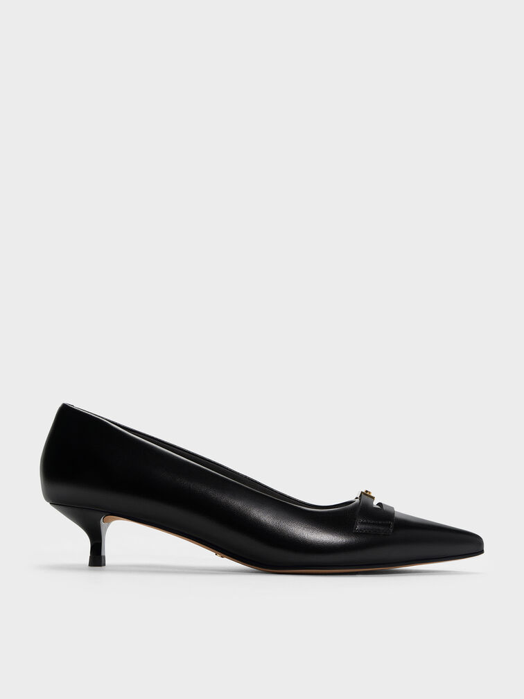 Georgina Leather Kitten Heels, Black, hi-res