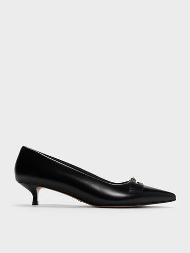 Georgina Leather Kitten Heels, Black, hi-res