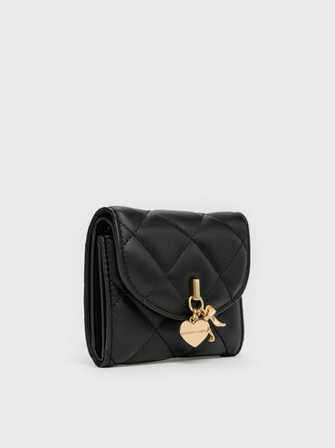 Arrietty Quilted Curved-Flap Wallet, Black, hi-res