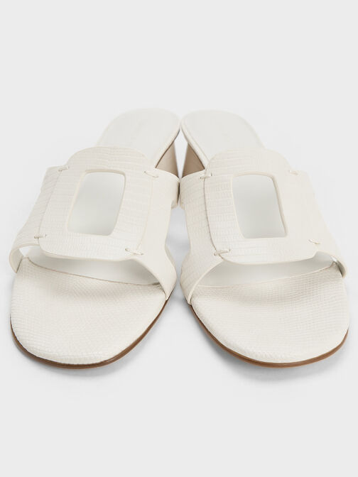 صندل إيزلي بكعب وتصميم مزين بفتحات ونقشة جلد التمساح, أبيض حيواني, hi-res